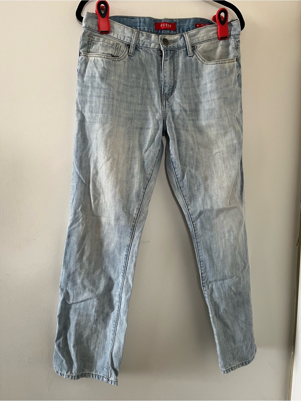 Guess Men's Light Wash Blue Slim Straight Jeans 32 X 30 Vintage Inspired 90s